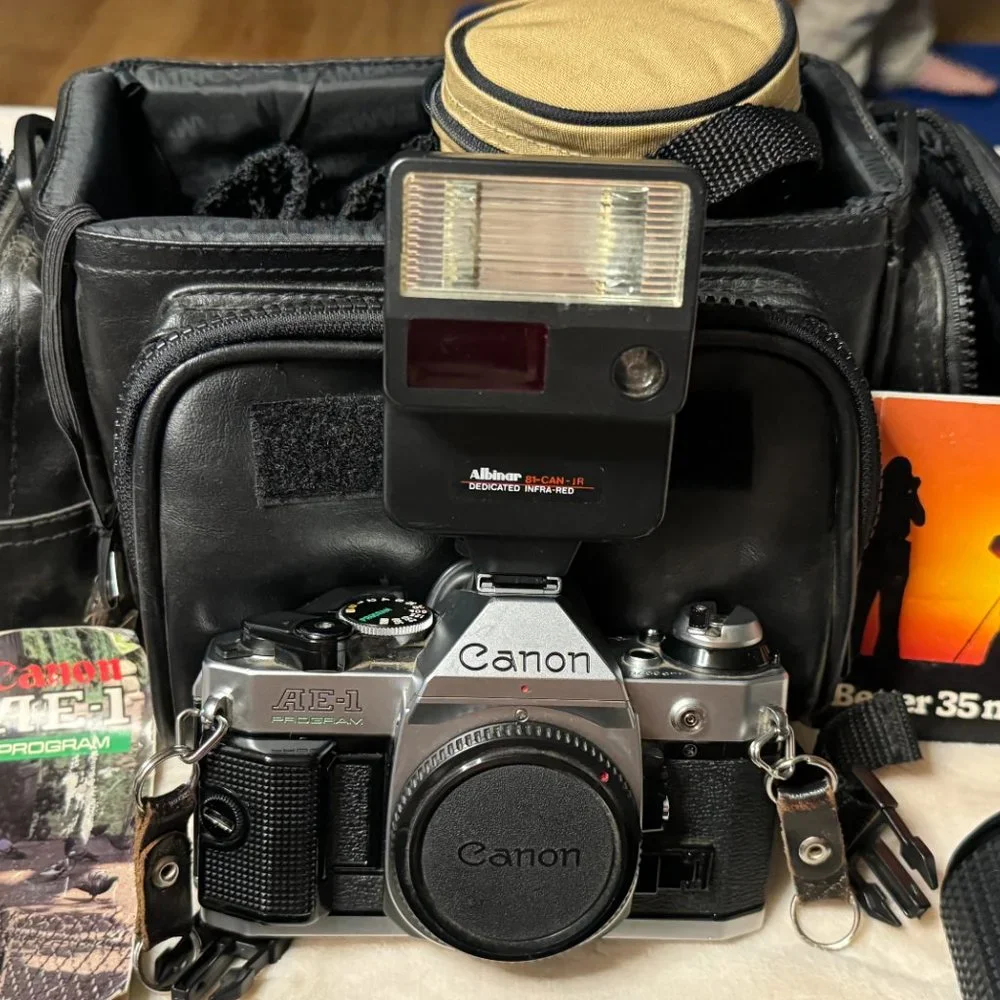 Canon AE -1 Program 35 mm film camera original manuals 1 owner